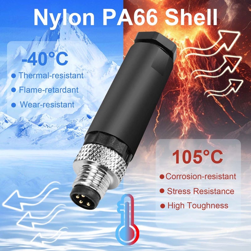 PklzNet 10Pcs M8 4-Pin Male Aviation Connector, Industrial 8mm A-Coded Field Assembly Plug, IP67 Waterproof, for Industry Automation and Panel Sensors. - Image 3